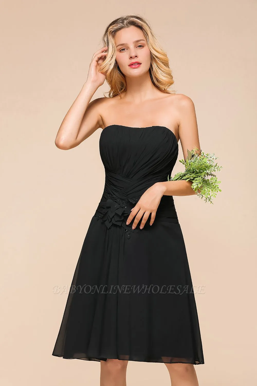 Black Sleeveless Chiffon Short Wedding Party Dress Knee Length - Image 5