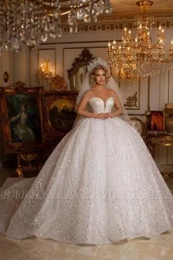 Trendy Sweetheart Lixury Ball Gown Lace Bridal Gowns