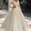 Elegant Long Sleeve Wedding Dress V-Neck Aline Bridal Dress
