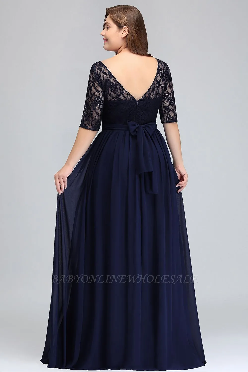 Plus Size Half Sleeves A-line Bridesmaid Dress Formal Dress For Wedding - Image 6