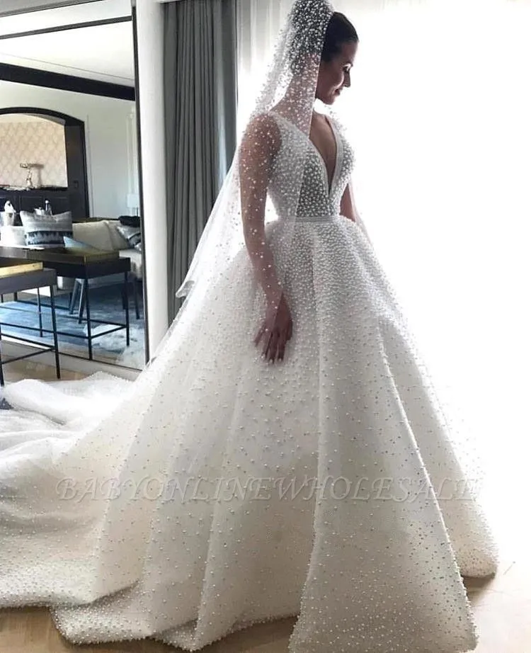 V-neck Sleeveless Beading Princess Royal Wedding Dress Online | Luxury Ball Gown Dresses For Weddings - Image 2
