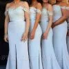 Elegant Off-the-Shoulder Mermaid Bridesmaid Dress Front Split Lace