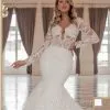 Trendy Long Sleeves V-Neck Mermaid Wedding Dress With Chapel Train