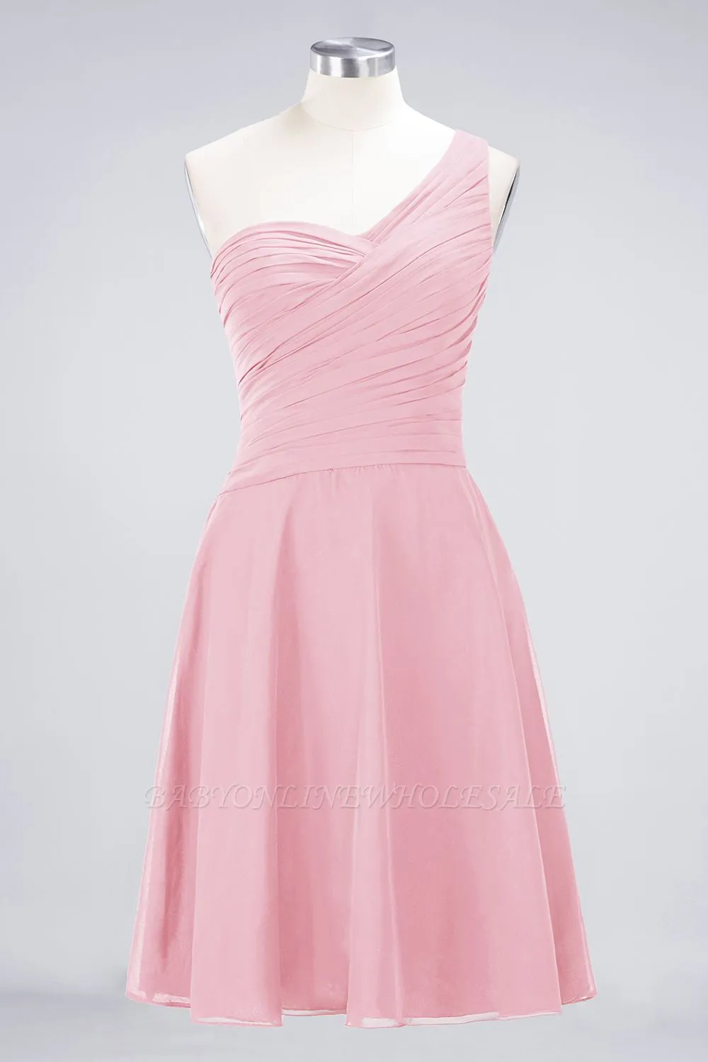 Chiffon A-Line One-Shoulder Sweetheart Sleeveless Short Bridesmaid Dress With Ruffles - Image 4