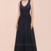Elegant Aline Sleeveless Long Evening Dress V-Neck Chiffon Bridesmaid Dress