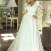 White White V-Neck Floral Lace Aline Wedding Dress