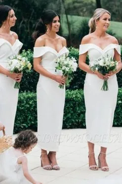 Off The Shoulder Sexy Bridesmaid Dresses | Front Split White Maid Of Honor Dress
