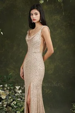 New Sexy Spaghetti Straps Sleeveless Mermaid Long Sequins Prom Dresses