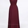 Chiffon A-Line Jewel Sleeveless Long Bridesmaid Dress With Ruffles