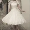 Elegant Short Sleeves Tulle Lace Appliques Mini Wedding Dress