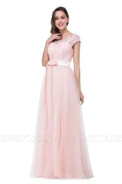 HAILEE | A-line Crew Floor-length Sashes Chiffon Bridesmaid Dresses With Applique