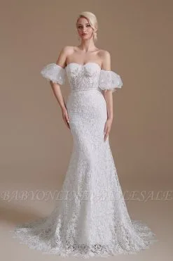 Romantic Off-the-Shoulder Sweetheart Mermaid Bridal Dress Floral Lace Wedding Dress