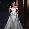 Fabulous Off The Shoulder Strapless A-Line Sleeveless Chapel Train Satin Wedding Dress With Ruffles