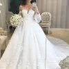 Elegant Off Shoulder Bubble Sleeves Aline Tulle Lace Wedding Dress For Women