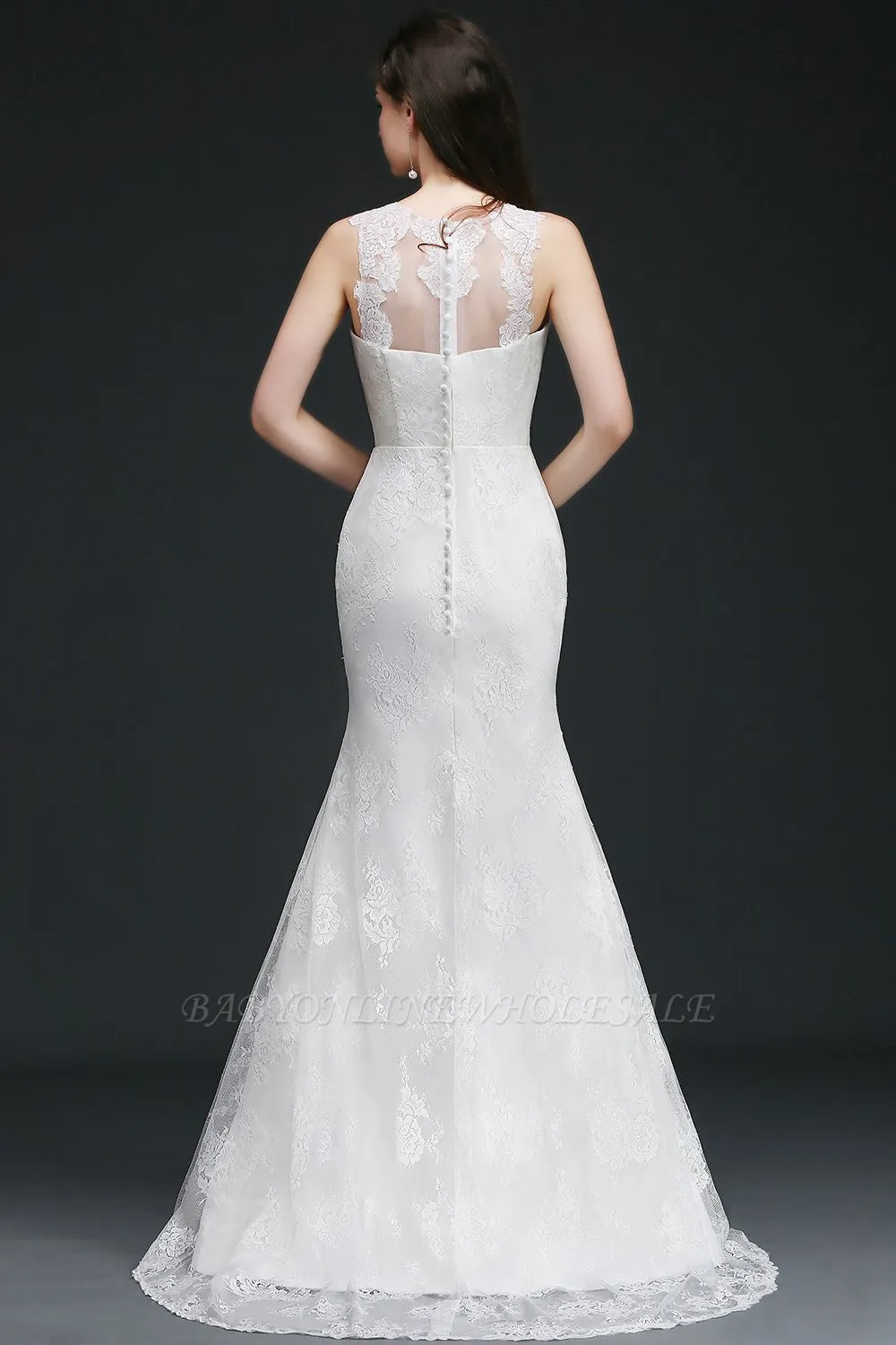 AMELIA | Mermaid Sweep Train Lace New Arrival Wedding Dresses With Buttons - Image 3