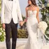 Sweetheart Mermaid Tulle Lace Appliques Wedding Dress Strapless Bridal Gown