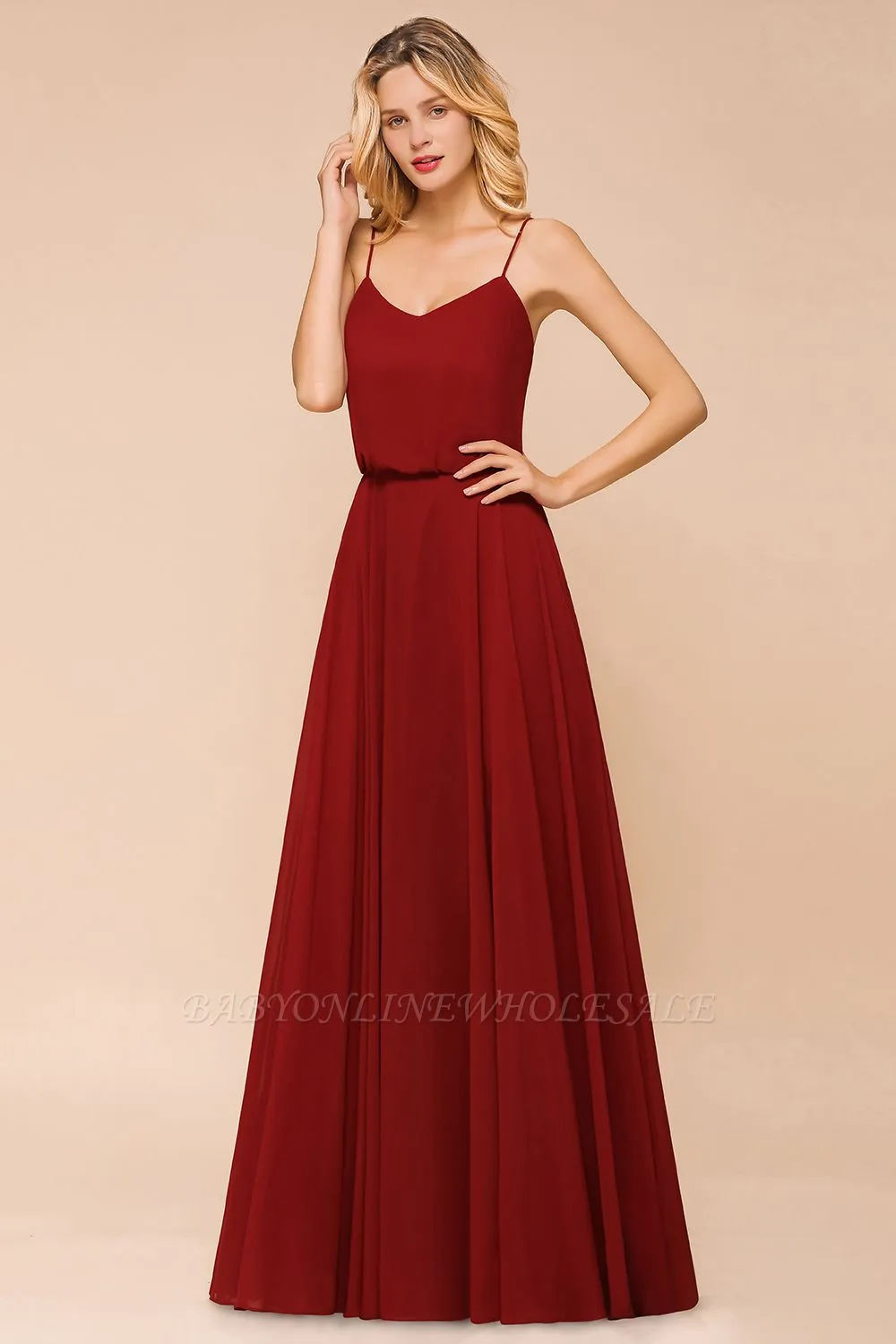 Spaghetti Straps Chiffon Long Bridesmaid Dress Aline Formal Dress - Image 6