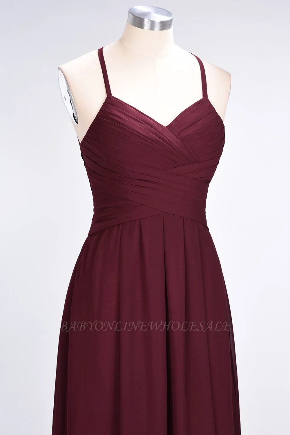Chiffon A-Line Halter V-Neck Sleeveless Long Bridesmaid Dress With Ruffles - Image 6
