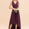 V-Neck Sleeveless Hi-Lo Bridesmaid Dress With Soft Chiffon