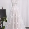 Exquisite Spaghetti Strap A-Line Sleeveless V-neck Floor Length Wedding Dress