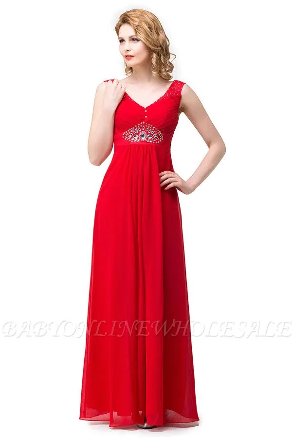 HANNAH | A-line V-neck Knee-length Ruffle Red Bridesmaid Dresses With Crystal - Image 6