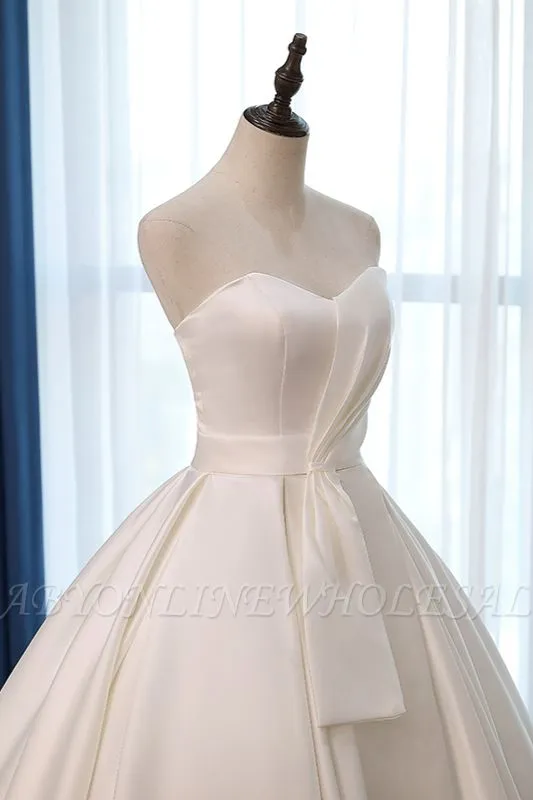 Elegant Strapless Floor Length A-Line Satin Ball Gown Wedding Dress - Image 5