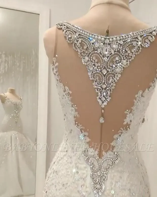 Cap Sleeves Sparkle Diamond Fit And Flare Wedding Dresses Online - Image 2