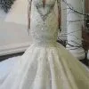 Mermaid Wedding Dresses With Trendy Overskirt | Beads Lace Appliques Long Sleeve Bridal Gowns