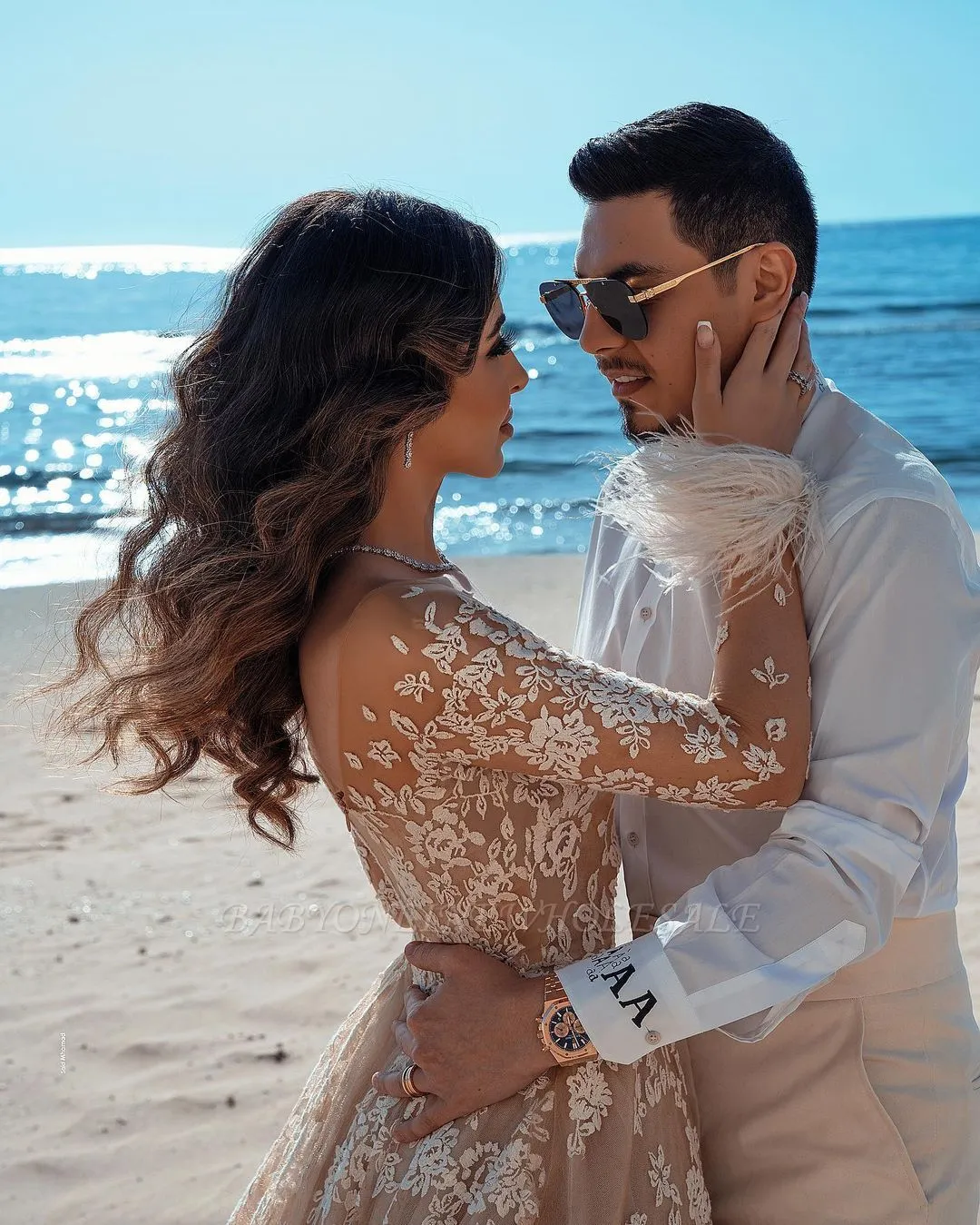 Amazing Long Sleeves Slim Floral Wedding Dress Party Gown - Image 5