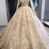 Elegant Scoop Long Sleeves Appliques Ball Gown Wedding Dresses