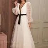 Puffy Sleeves V-Neck Ankle Length Wedding Dress Polka Dots Short Bridal Dress