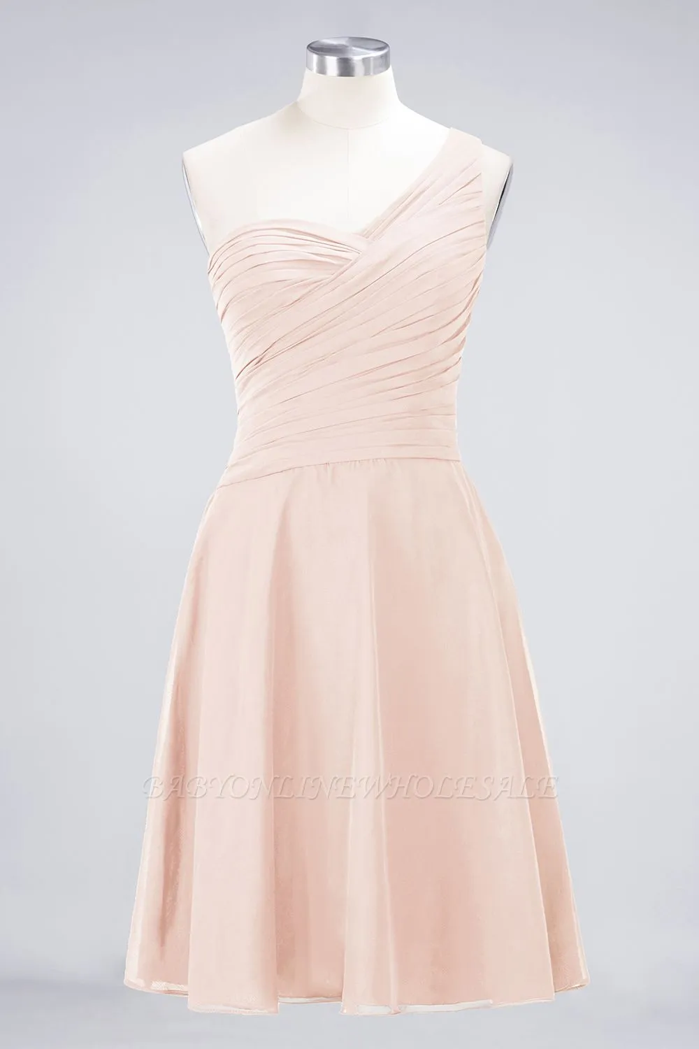 Chiffon A-Line One-Shoulder Sweetheart Sleeveless Short Bridesmaid Dress With Ruffles - Image 5