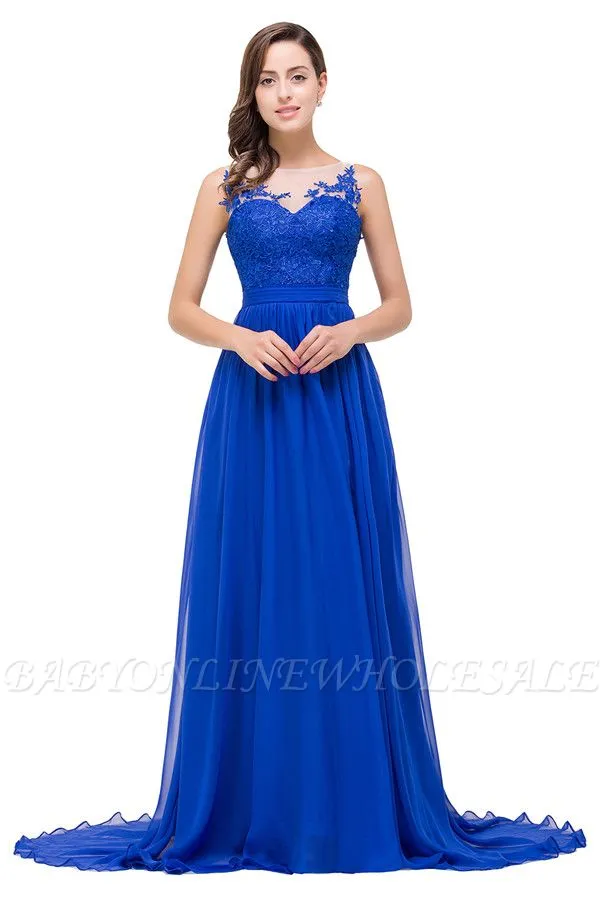 HATTIE | A-line Crew Floor-length Hollow Chiffon Bridesmaid Dresses With Applique - Image 3