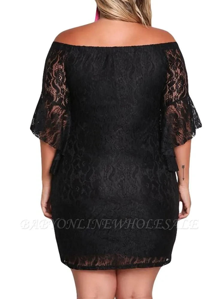 Lace Dress Plus Size Off Shoulder Bodycon Mini Dress Oversize Party Clubwear - Image 3