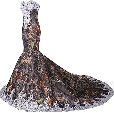 Camo And Lace Sweetheart Sleeveless Mermaid Bridal Gown Prom Dress - Image 4