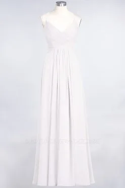 Chiffon A-Line Spaghetti-Straps V-Neck Sleeveless Long Bridesmaid Dress With Ruffles