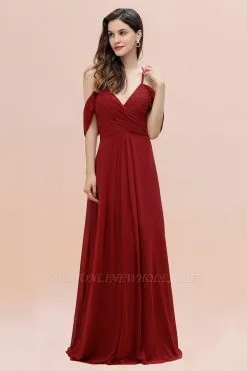 Elegant V-Neck Pleated Chiffon Bridesmaid Dress With Straps Cross Back Wedding Guest Dress