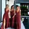 V-Neck Bridesmaid Dress With Front Slit Sleeveless Aline Wedding Guest Dress