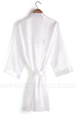 Drover | Personalized Rhinestone Silk Satin Bridal Wedding Bridesmaid Kimono Dressing Gown Robe