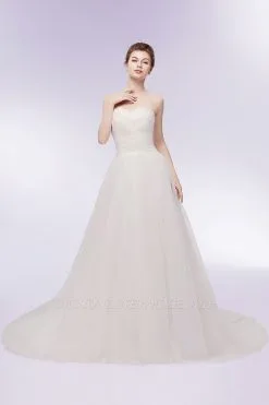 XENIA | A-line Sweetheart Strapless Tulle Wedding Dresses With Feathers