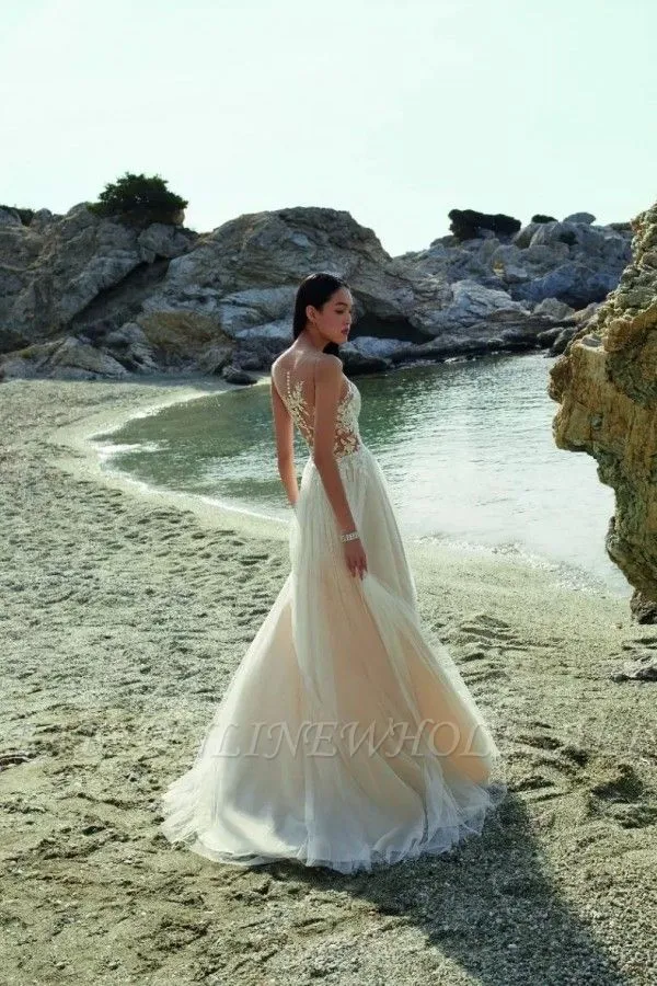 Elegant Ivory Sweetheart Sleeveless Column Lace Wedding Dress - Image 2