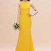 Bright Yellow Jewel Neck Mermaid Bridesmaid Dress Sleeveless Long Wedding Guest Dress