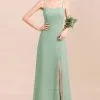 Romantic Sweetheart Sage Garden Bridesmaid DressSpaghetti Straps Long Special Occasion Dress With Side Slit