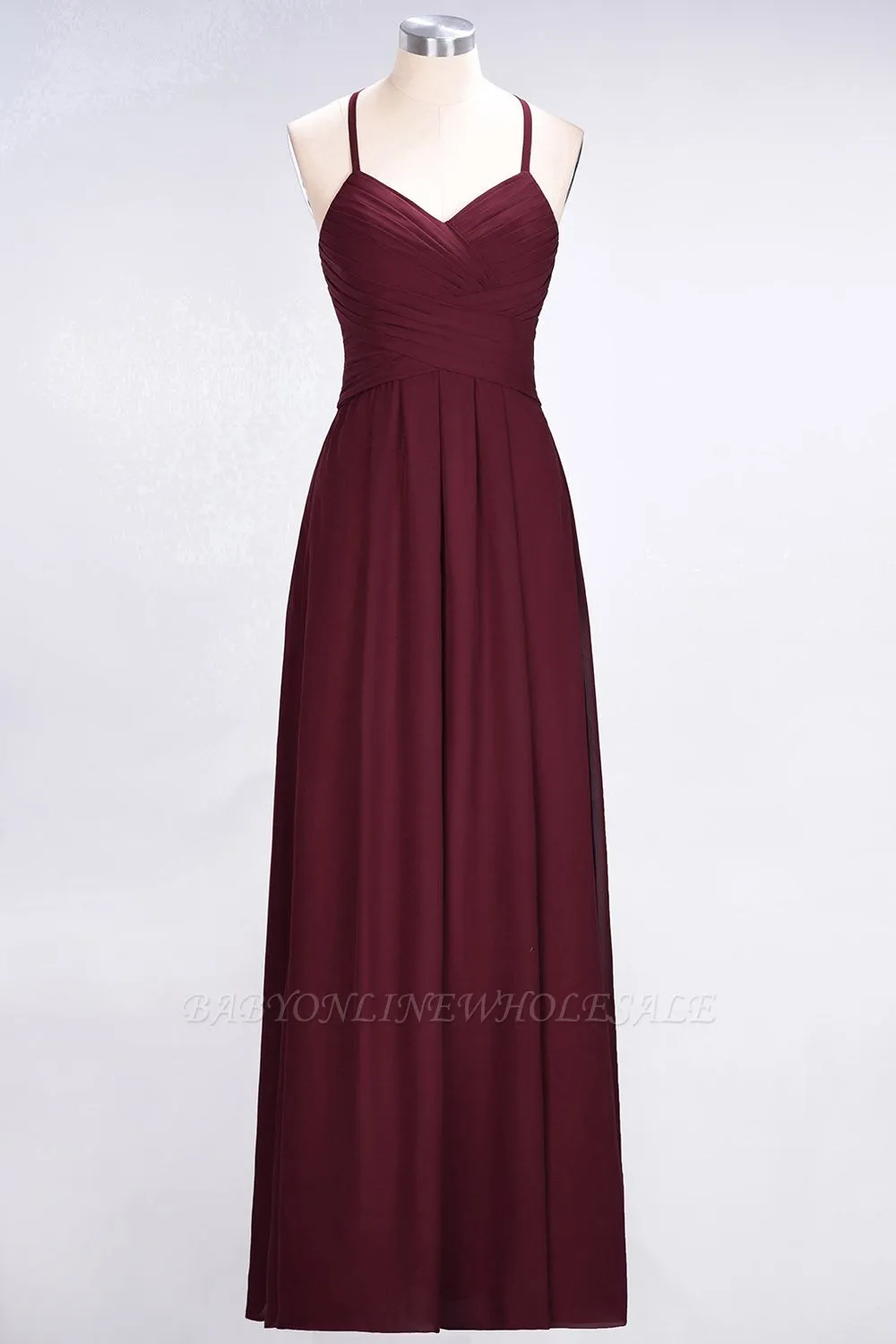 Chiffon A-Line Halter V-Neck Sleeveless Long Bridesmaid Dress With Ruffles - Image 2