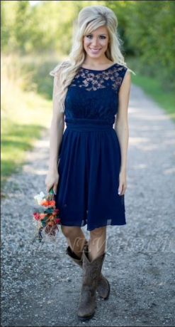 Navy Blue Lace Short Bridesmaid Dresses