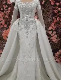 Elegant Long Sleeves Mermaid Wedding Dresses With Overskirt