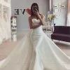 Strapless White Mermaid Wedding Dress With Trendy Overskirt