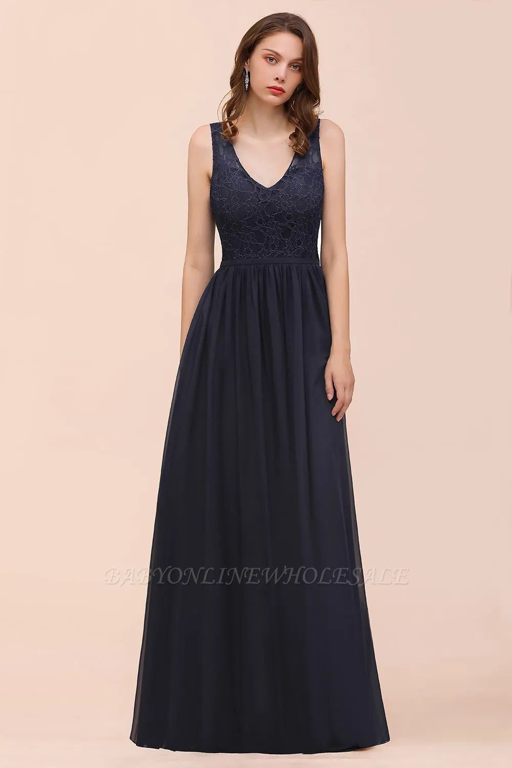 Elegant Aline Sleeveless Long Evening Dress V-Neck Chiffon Bridesmaid Dress - Image 4