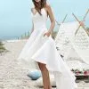 Sleeveless A-Line Asymmetrical Satin Spaghetti Straps Ruched Wedding Dresses