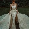 Luxurious Mermaid Gold Sequined Wedding Gowns Pattern Sweep/Trumpt Train